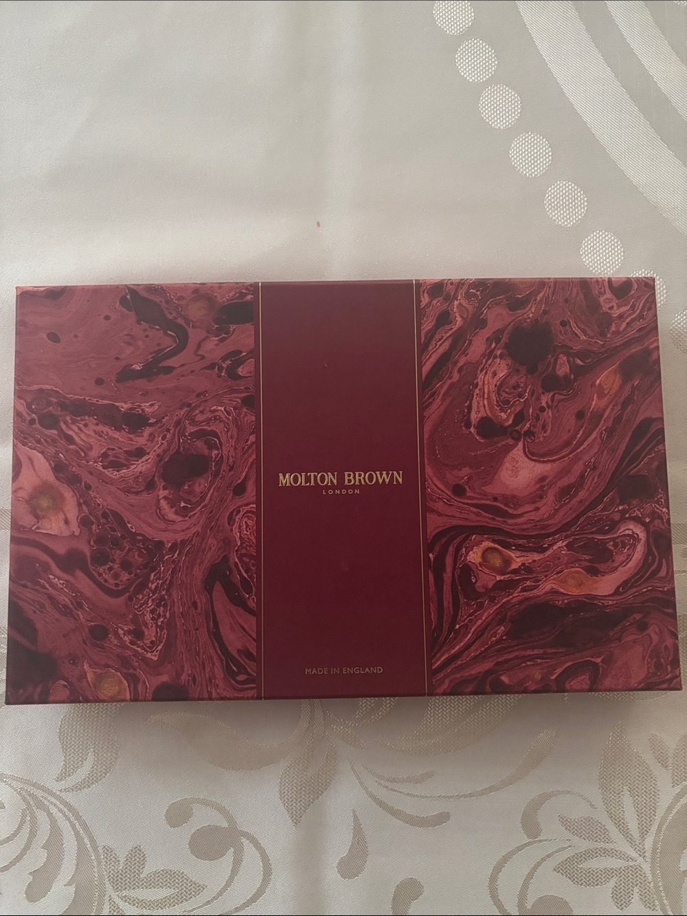 Molton Brown Burgundy and Gold Marbled Gift Box
